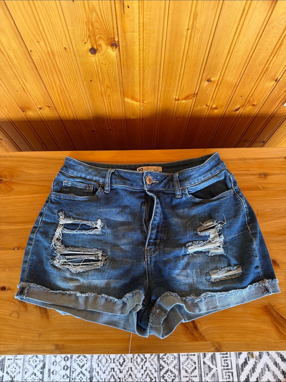 SO Distressed Dark Blue Denim Shorts